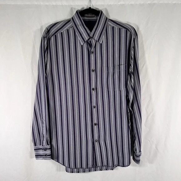 Tommy Bahama Dress Shirt Men's Medium Purple Striped 100% Silk Button Up - Picture 1 of 13
